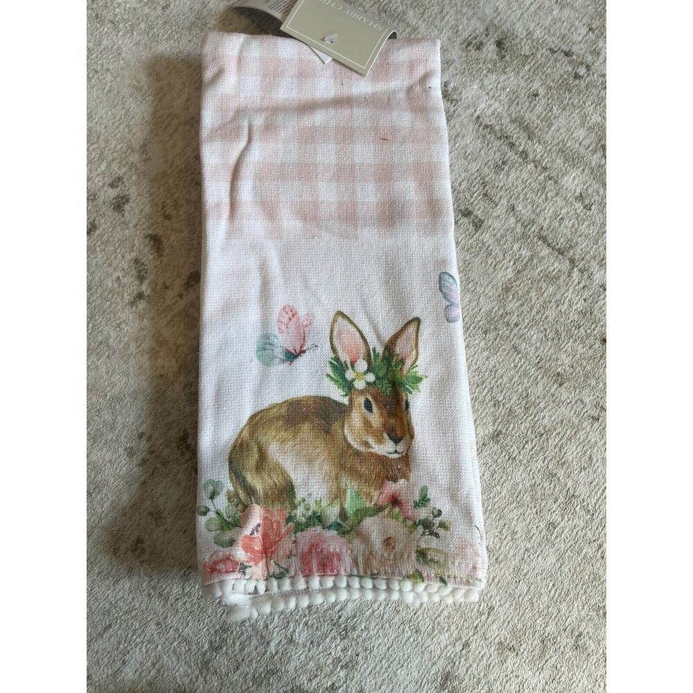 Shabby Chic Set Of 2 Easter‎ Spring Floral Kitchen Towels Bunnies Cotton NWT